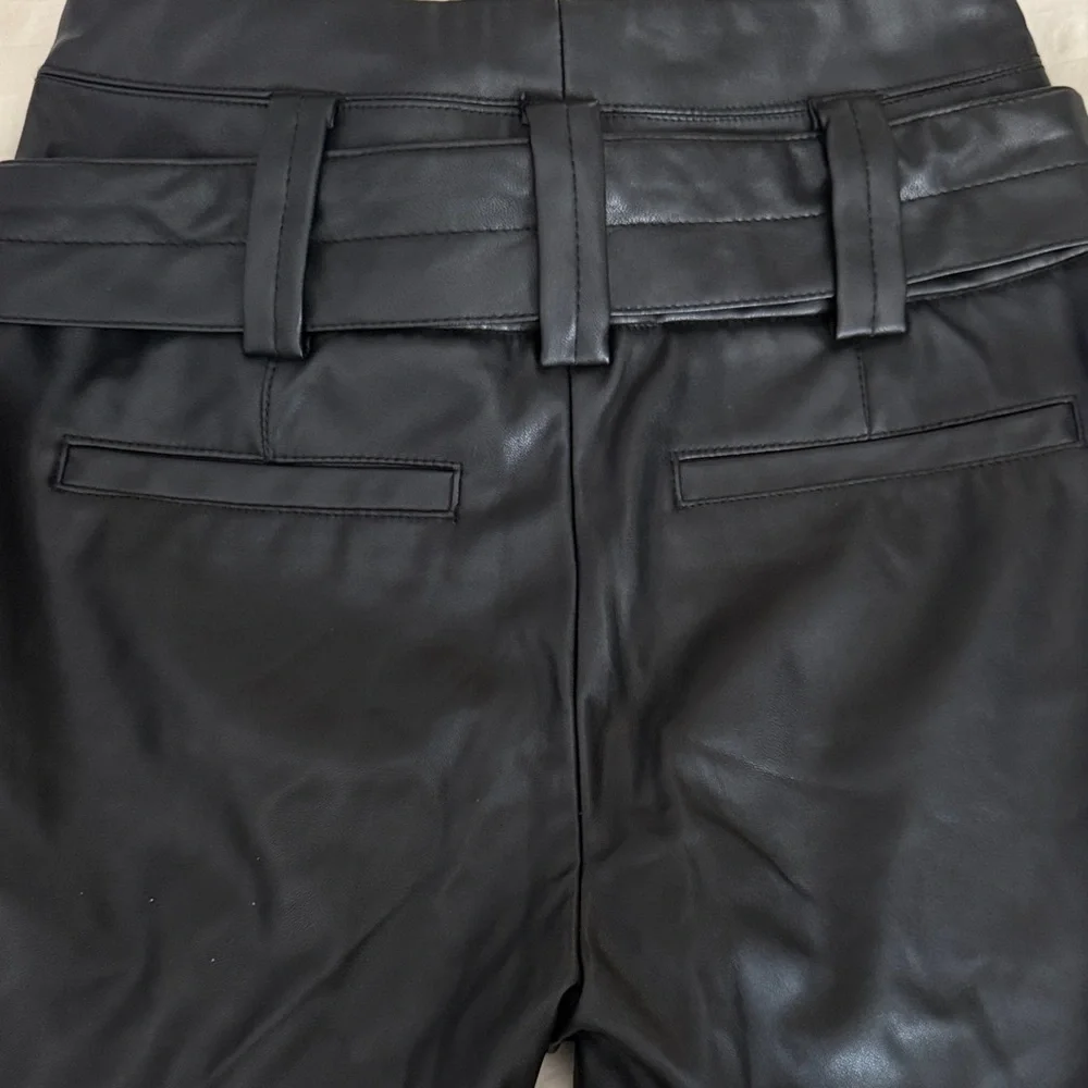 Elegant Black Faux Leather Pants - Picture 6 of 6